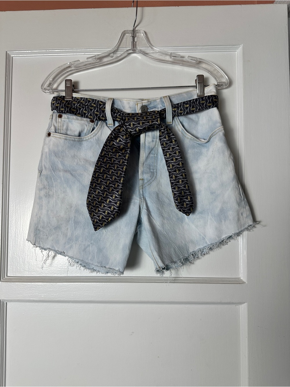 Levi's Light Wash Denim Shorts with Silk Barney's NY Tie Belt - Women